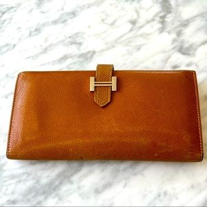 Hermes wallet, brown leather, used with some stains